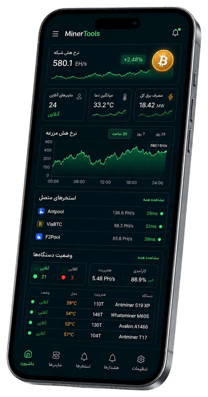اپلیکیشن MinerTools روی گوشی